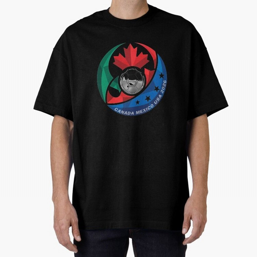 Canada Mexico USA 2026 Round Soccer Emblem Cup T-Shirt_83488590 Oversized T-Shirt Make Memories around Global Football Passion for FIFA World Cup 2026, Made for CR7, Netherlands, Game Day Rituals, Football Legends, Country Pride and the Road to the