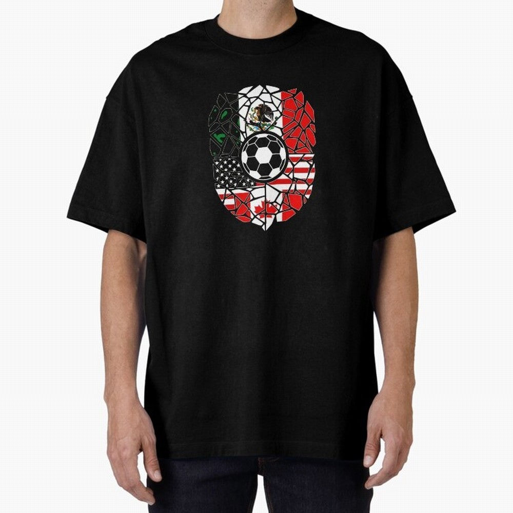 Mosaic Soccer Crest USA Canada Mexico Unity 2026 T-Shirt_82794688 Oversized T-Shirt Show Fan Pride Across Match Day Hype around FIFA World Cup 2026, Mbappe and Neymar, Germany, Retro Football Energy, Iconic Rivalries, Trophy Chase Drama and Stadium