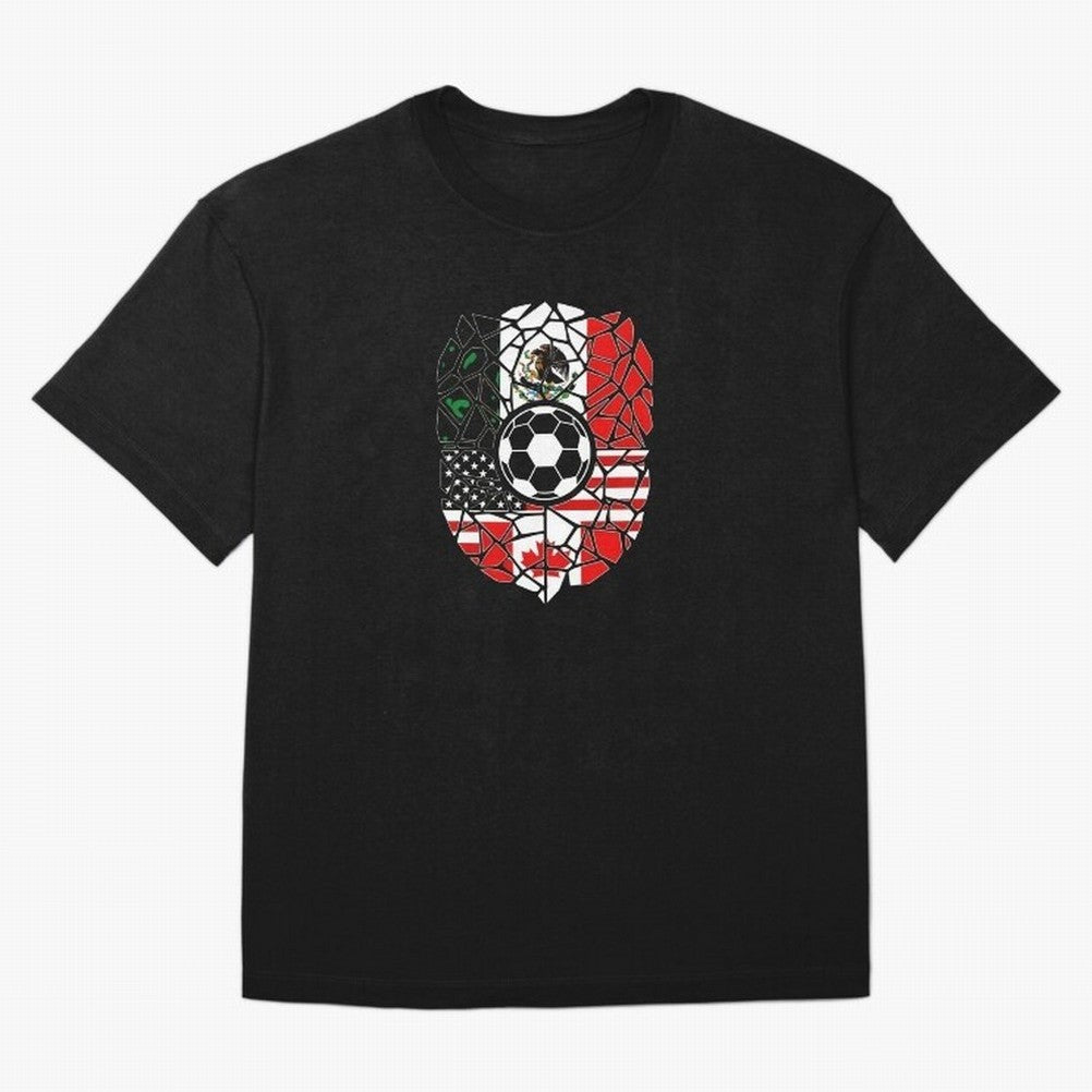 Mosaic Soccer Crest USA Canada Mexico Unity 2026 T-Shirt_82794688 Oversized T-Shirt Show Fan Pride Across Match Day Hype around FIFA World Cup 2026, Mbappe and Neymar, Germany, Retro Football Energy, Iconic Rivalries, Trophy Chase Drama and Stadium