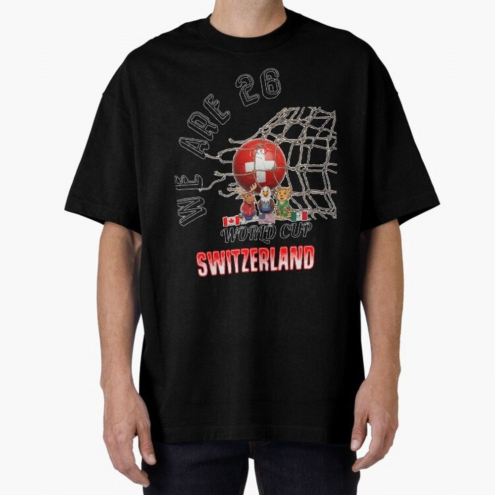 World cup 26 - Switzerland Oversized T-Shirt Relive the Noise and Pride of FIFA World Cup 2026 Inspired by Haaland, Portugal, Spain and Germany Energy, Game Day Rituals, Football Legends, Country Pride and the Road to the Final; Perfect for People