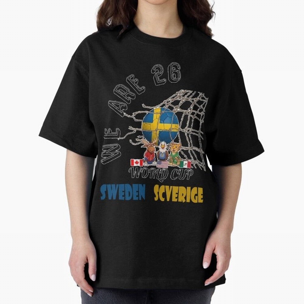 World cup 26 - Sweden Oversized T-Shirt Build FIFA World Cup 2026 USA Canada Mexico Spirit, Filled with Brazil, Portugal and Argentina, Messi, Goal Celebration Energy, Supporter Heritage, Football Icons and Worldwide Tournament Joy; Made for Die