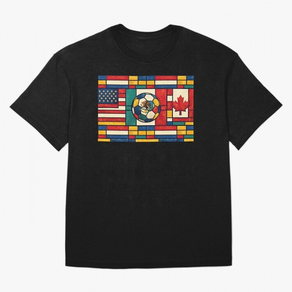 Elegant World Cup Stadiums Geometrical | Soccer Flags Mexico Canada USA Oversized T-Shirt Fuel FIFA World Cup 2026 Group Stage for Fans of Cristiano Ronaldo and Brazil, Bringing Game Day Rituals, Football Legends, Country Pride and the Road to the