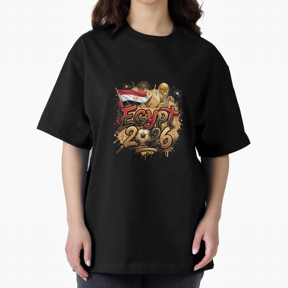 Egypt World Cup 2026 Football Legacy Oversized T-Shirt Support Global Football Passion for FIFA World Cup 2026, Highlighting CR7, Argentina, France and Brazil, Champion Mindset, Group Stage Buzz, Knockout Tension and Passionate Fan Culture; Ideal