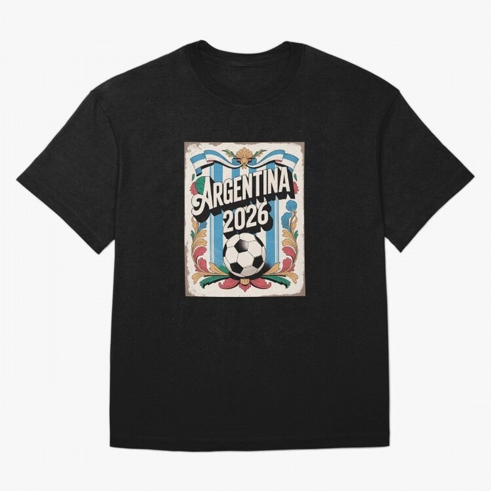 Argentina World Cup 2026 Filete Porte?o Vintage Football Poster - Buenos Aires Folk Art Fan Design Oversized T-Shirt Bring International Match Energy to FIFA World Cup 2026 Group Stage Spirit, Celebrating Argentina and Brazil, Haaland, Sports
