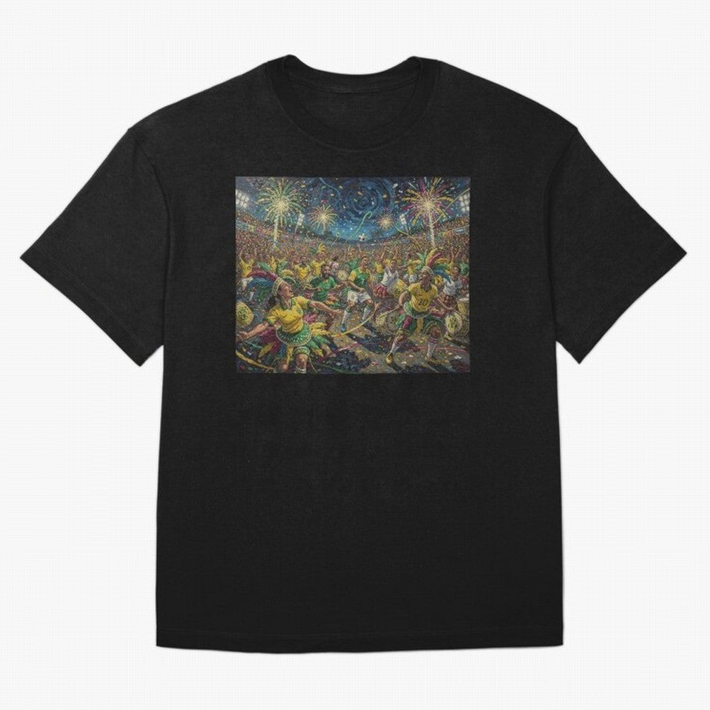 Celebration at Brazilian Football Match World Cup 2026 Vibes Oversized T-Shirt Stand with Global Football Passion for FIFA World Cup 2026, Featuring Haaland, Spain and Netherlands, Sports Nostalgia, International Competition, Famous Players and