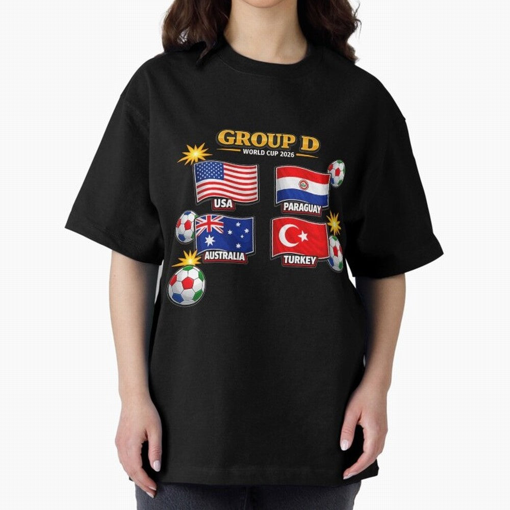 Group?D?¨C?World?Cup?2026?Flags Oversized T-Shirt Feel the Roar of the FIFA World Cup 2026 Journey through Messi, Neymar and Mbappe Highlights, France Pride, Soccer Culture, Superstar Moments, National Team Dreams and Competitive Fire; Great for