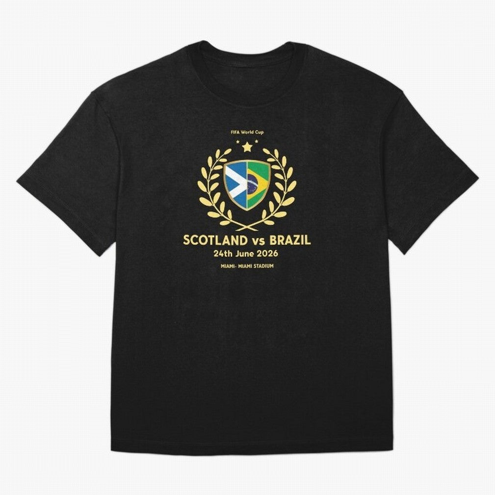 FIFA World Cup - Scotland v Brazil Oversized T-Shirt Support the Legends of FIFA World Cup 2026 Group Stage for Fans of Messi and Germany, Bringing Vintage Soccer Flavor, Modern Football Stars, National Flags and Final Night Emotion; Perfect for