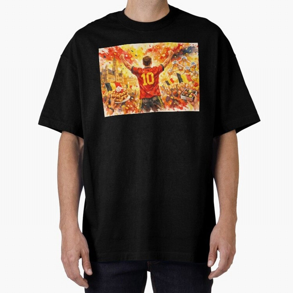 Belgian Celebration with Atomium Belgium Soccer Vibes Oversized T-Shirt Celebrate the Road through FIFA World Cup 2026 Group Stage for Fans of Mbappe and Neymar and Spain, Bringing Football Passion, Legendary Performances, Festival Vibes and