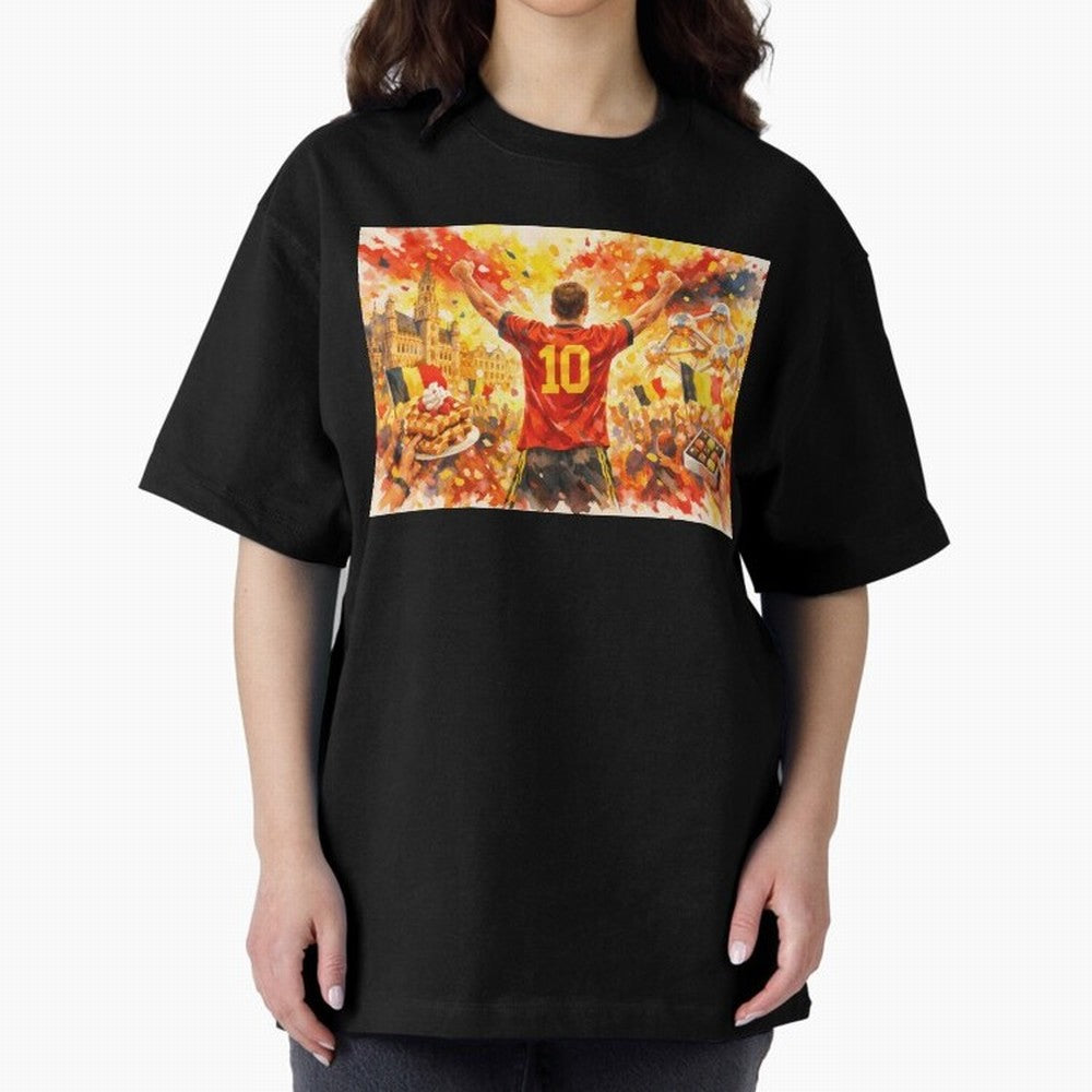 Belgian Celebration with Atomium Belgium Soccer Vibes Oversized T-Shirt Celebrate the Road through FIFA World Cup 2026 Group Stage for Fans of Mbappe and Neymar and Spain, Bringing Football Passion, Legendary Performances, Festival Vibes and