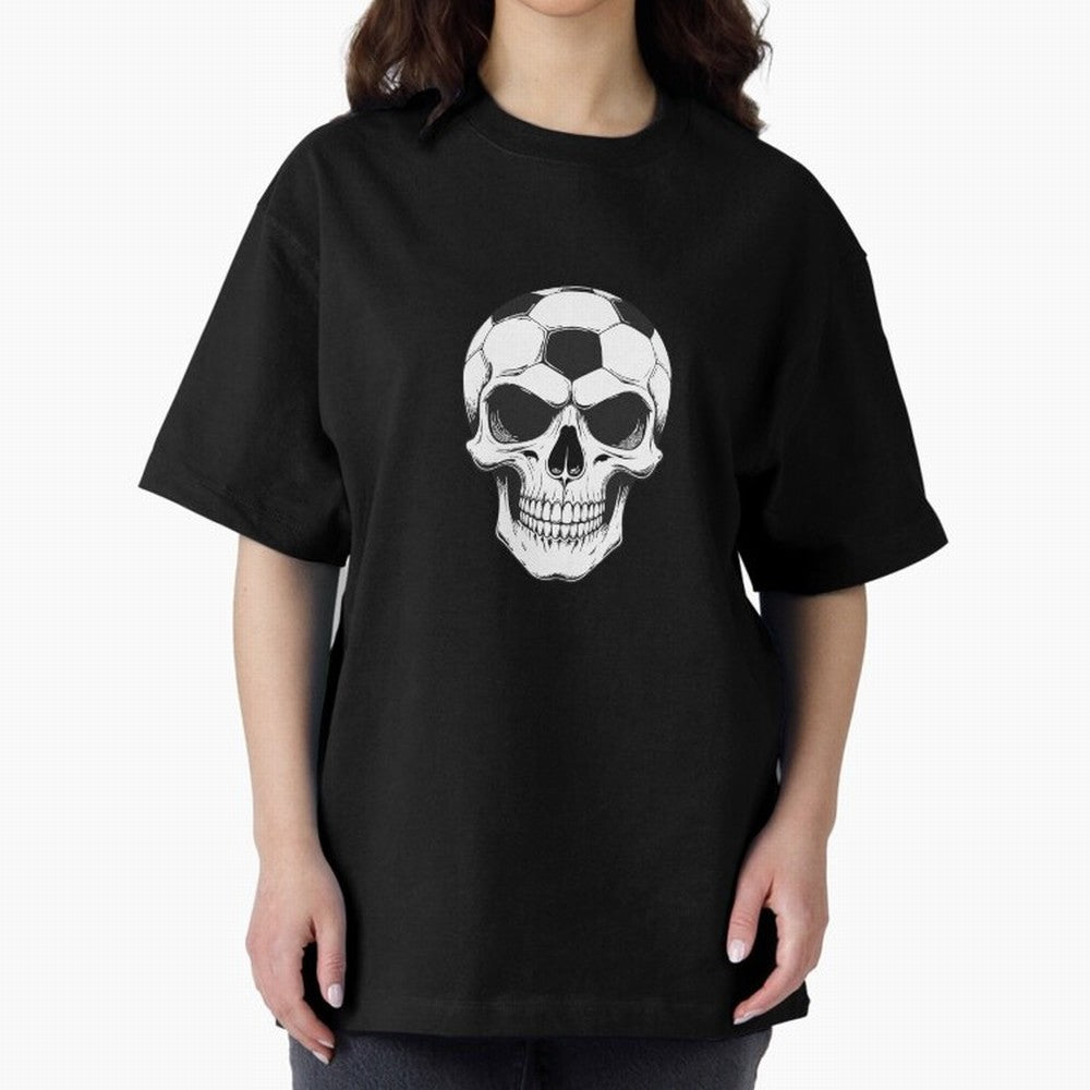Soccer Skull in Goal Net - Dark Soccer Death Goal Oversized T-Shirt Build FIFA World Cup 2026 Group Stage Spirit, Connected to France and Portugal, CR7, Football Festival Excitement, Trophy Ambitions, Country Rivalries and Star Player Buzz; Ideal