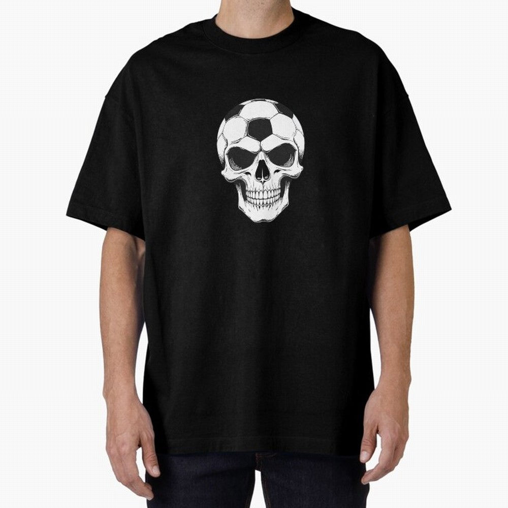Soccer Skull in Goal Net - Dark Soccer Death Goal Oversized T-Shirt Build FIFA World Cup 2026 Group Stage Spirit, Connected to France and Portugal, CR7, Football Festival Excitement, Trophy Ambitions, Country Rivalries and Star Player Buzz; Ideal