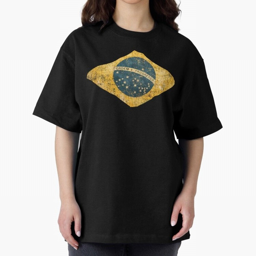 Vintage Brazil Flag Soccer Fan Design Oversized T-Shirt Cheer through Every Moment of FIFA World Cup 2026 USA Canada Mexico with Cristiano Ronaldo, England, France and Netherlands Energy, Stadium Chants, National Pride, Trophy Dreams and