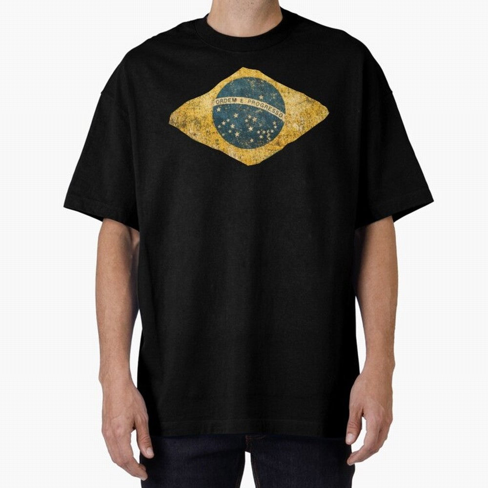 Vintage Brazil Flag Soccer Fan Design Oversized T-Shirt Cheer through Every Moment of FIFA World Cup 2026 USA Canada Mexico with Cristiano Ronaldo, England, France and Netherlands Energy, Stadium Chants, National Pride, Trophy Dreams and