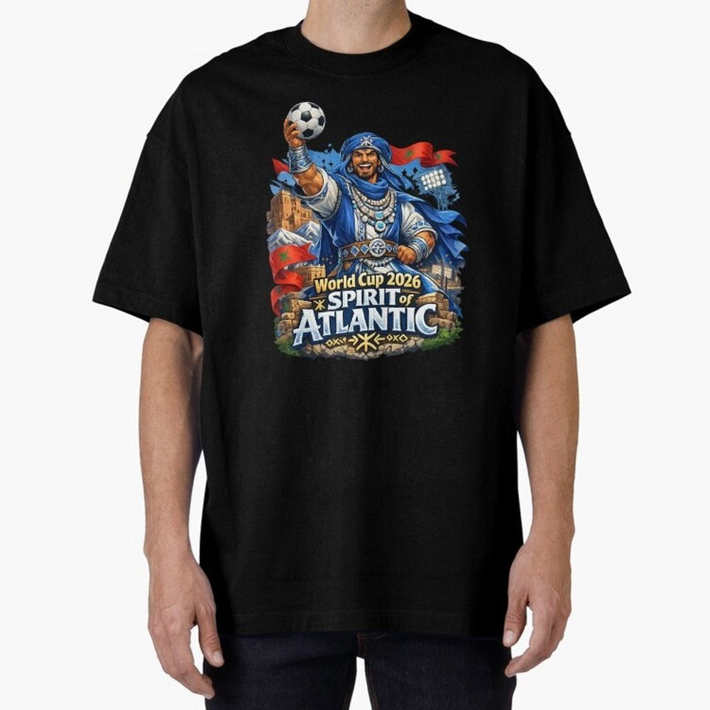 Moroccan World Cup 2026 Spirit of Atlantic Oversized T-Shirt Celebrate Football Heritage in FIFA World Cup 2026 for Fans of Messi and Cristiano Ronaldo and Argentina, Bringing Football History, Final Match Energy, Crowd Noise and Once in a Lifetime