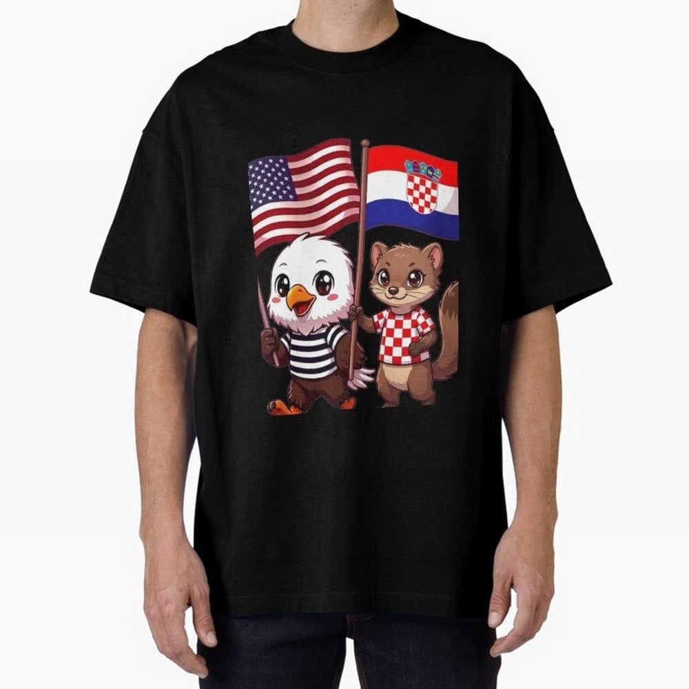 The American eagle and its friend, the Croatian marten Oversized T-Shirt Bring a Champion Mindset to FIFA World Cup 2026 USA Canada Mexico for Fans of Mbappe and Netherlands, Bringing Soccer Culture, Superstar Moments, National Team Dreams and