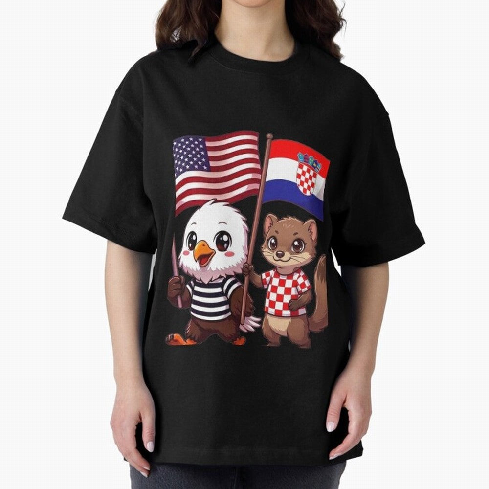 The American eagle and its friend, the Croatian marten Oversized T-Shirt Bring a Champion Mindset to FIFA World Cup 2026 USA Canada Mexico for Fans of Mbappe and Netherlands, Bringing Soccer Culture, Superstar Moments, National Team Dreams and