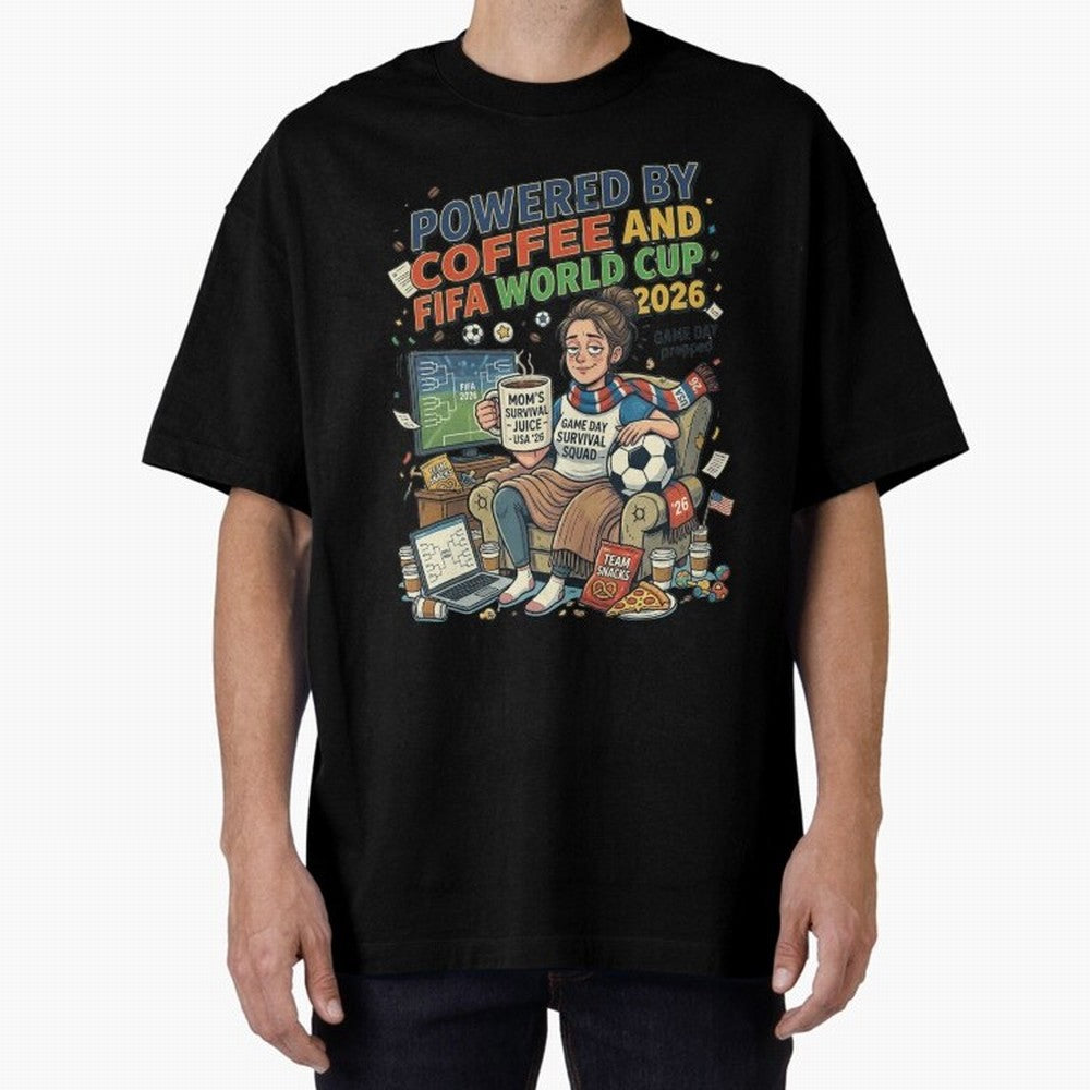 Soccer Mom Powered By Coffee And FIFA World Cup 2026 Funny USA Football Design Oversized T-Shirt Bring a Champion Mindset to FIFA World Cup 2026 Group Stage Spirit, Celebrating England and Germany, Messi and Cristiano Ronaldo, Sports Nostalgia,