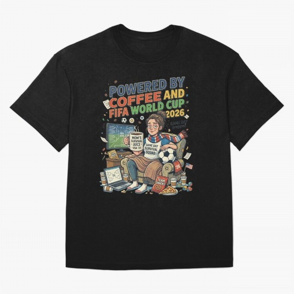Soccer Mom Powered By Coffee And FIFA World Cup 2026 Funny USA Football Design Oversized T-Shirt Bring a Champion Mindset to FIFA World Cup 2026 Group Stage Spirit, Celebrating England and Germany, Messi and Cristiano Ronaldo, Sports Nostalgia,
