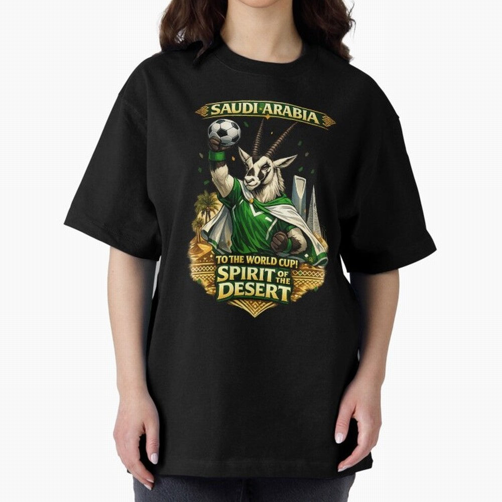 Saudi Arabia World Cup Desert Spirit Oversized T-Shirt Show Your Stadium Side during Match Day Hype around FIFA World Cup 2026 USA Canada Mexico, Messi and Cristiano Ronaldo, Brazil, Football Festival Excitement, Trophy Ambitions, Country Rivalries
