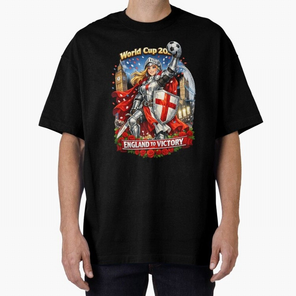England To Victory Knight World Cup 2026 Oversized T-Shirt Bring Retro Soccer Energy to FIFA World Cup 2026 Group Stage Filled with Cristiano Ronaldo, England and Germany Energy, Game Day Rituals, Football Legends, Country Pride and the Road to the