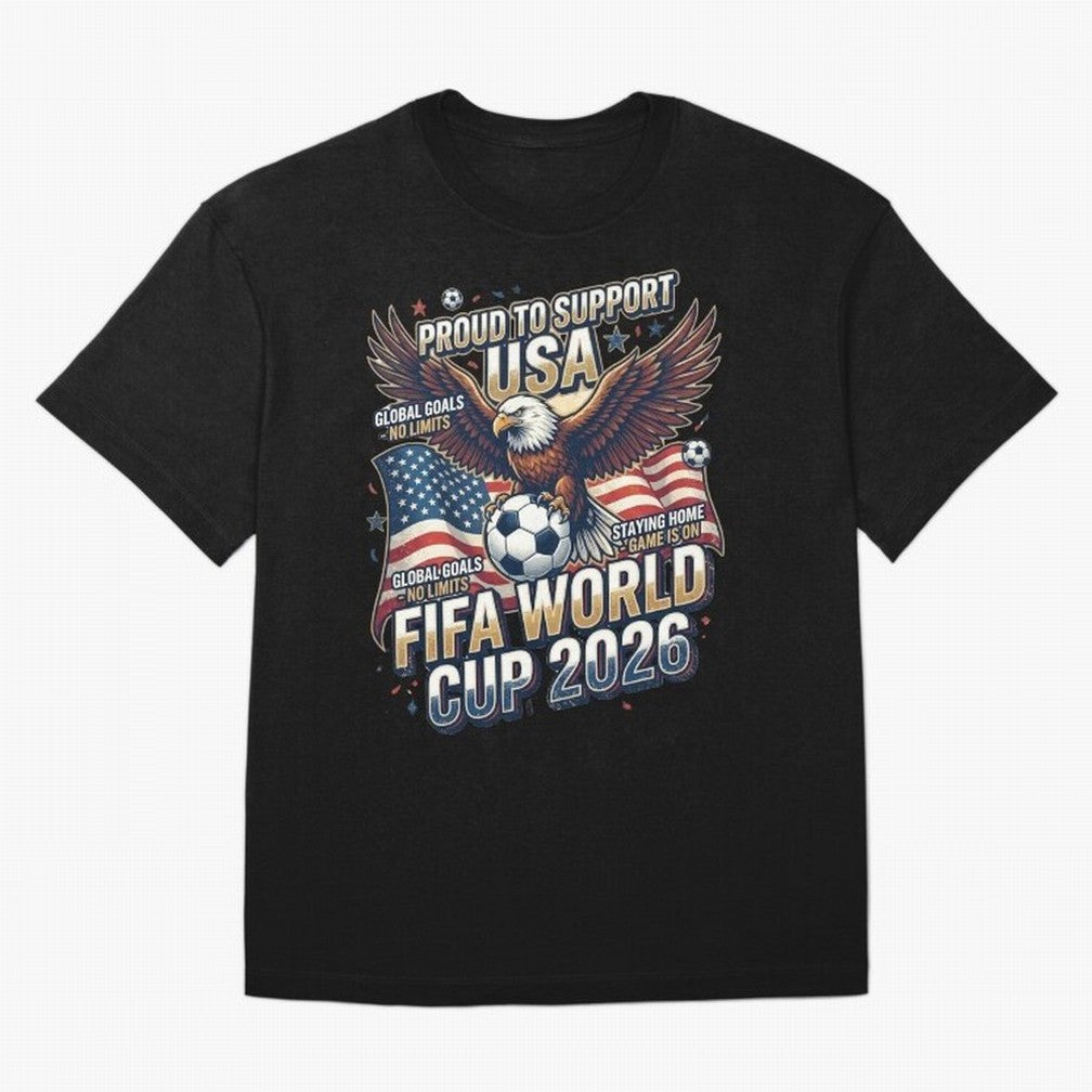 Proud To Support USA FIFA World Cup 2026 American Soccer Fan Patriotic Design Oversized T-Shirt Honor the Beautiful Game during the FIFA World Cup 2026 USA Canada Mexico Journey through Haaland and Mbappe Highlights, Spain Pride, Global Supporter