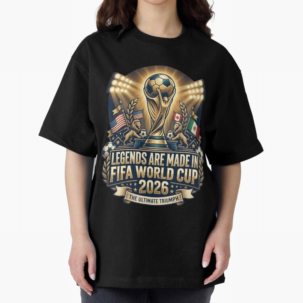 Legendary FIFA World Cup 2026 Football Quote Design For Passionate Soccer Fans Oversized T-Shirt Discover FIFA World Cup 2026 USA Canada Mexico Celebrating Messi, CR7 and Mbappe, England Energy, Tournament Hype, Historic Matchups, Family Viewing
