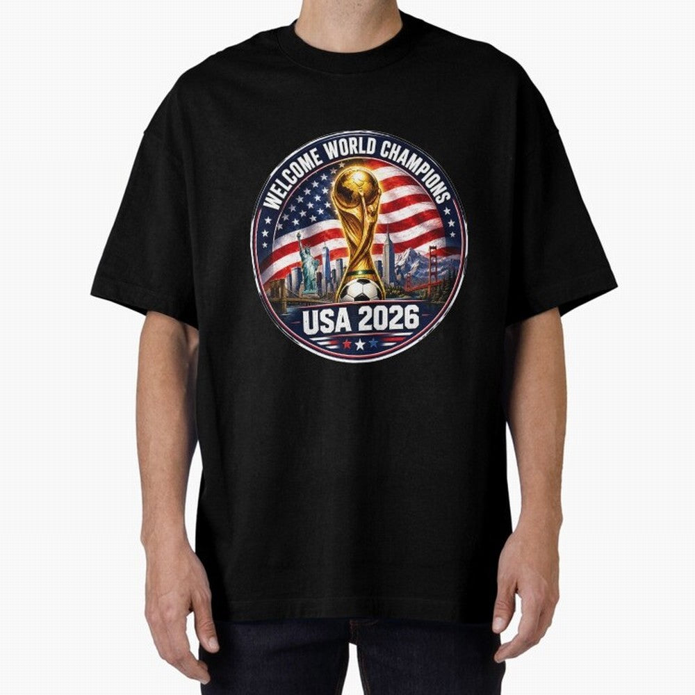 World Cup 2026 Celebration T-Shirt | USA Canada Mexico Soccer Fan Tee Oversized T-Shirt Turn Up for Global Football Passion for FIFA World Cup 2026, Highlighting Messi and Cristiano Ronaldo, Brazil, Portugal and Argentina, Football History, Final