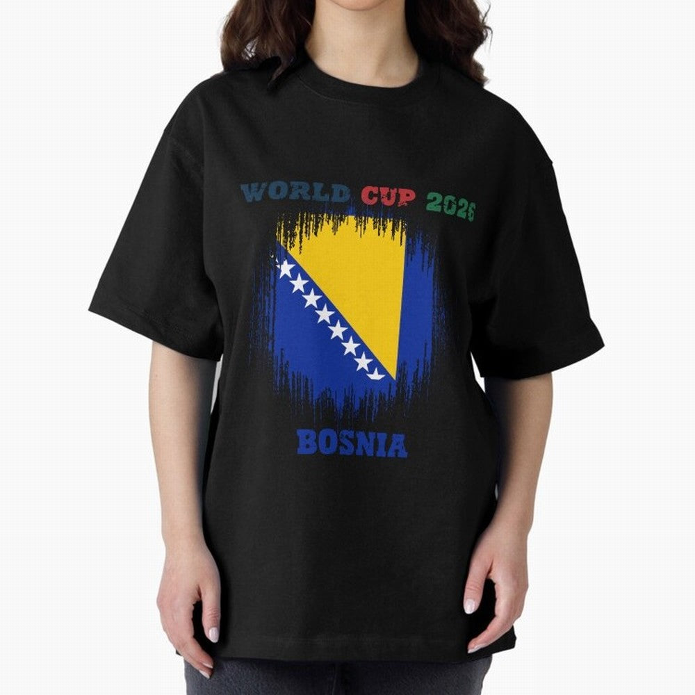 BOSNIA WORLD CUP 2026 Oversized T-Shirt Follow the Final Road of FIFA World Cup 2026 Highlighting Messi, Argentina, France and Brazil Energy, Sports Nostalgia, International Competition, Famous Players and Unforgettable Victories; Perfect for