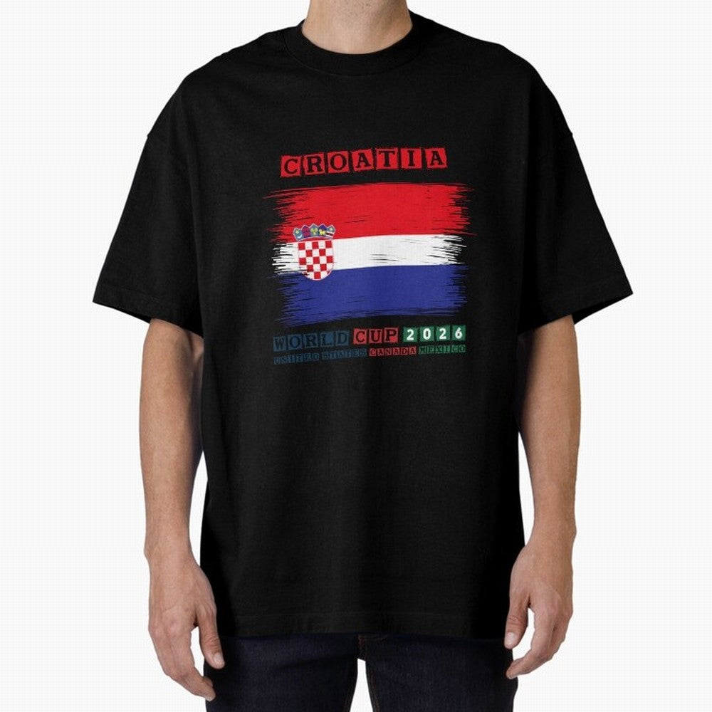 CROATIA WORLD CUP 2026 Oversized T-Shirt Show Your Love for Global Football Passion for FIFA World Cup 2026 Group Stage, Driven by Messi, France, Football Festival Excitement, Trophy Ambitions, Country Rivalries and Star Player Buzz; Ideal for Fans