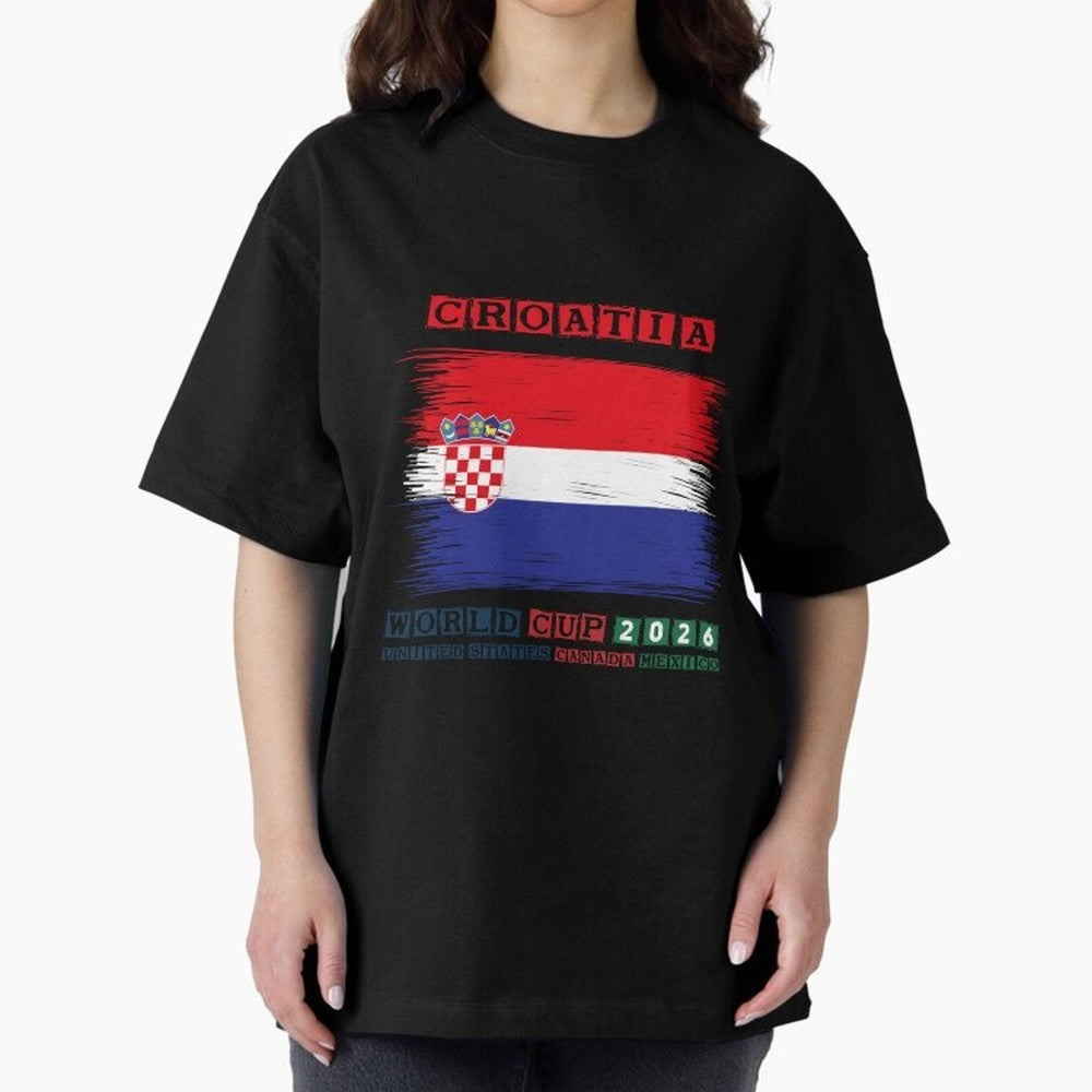 CROATIA WORLD CUP 2026 Oversized T-Shirt Show Your Love for Global Football Passion for FIFA World Cup 2026 Group Stage, Driven by Messi, France, Football Festival Excitement, Trophy Ambitions, Country Rivalries and Star Player Buzz; Ideal for Fans