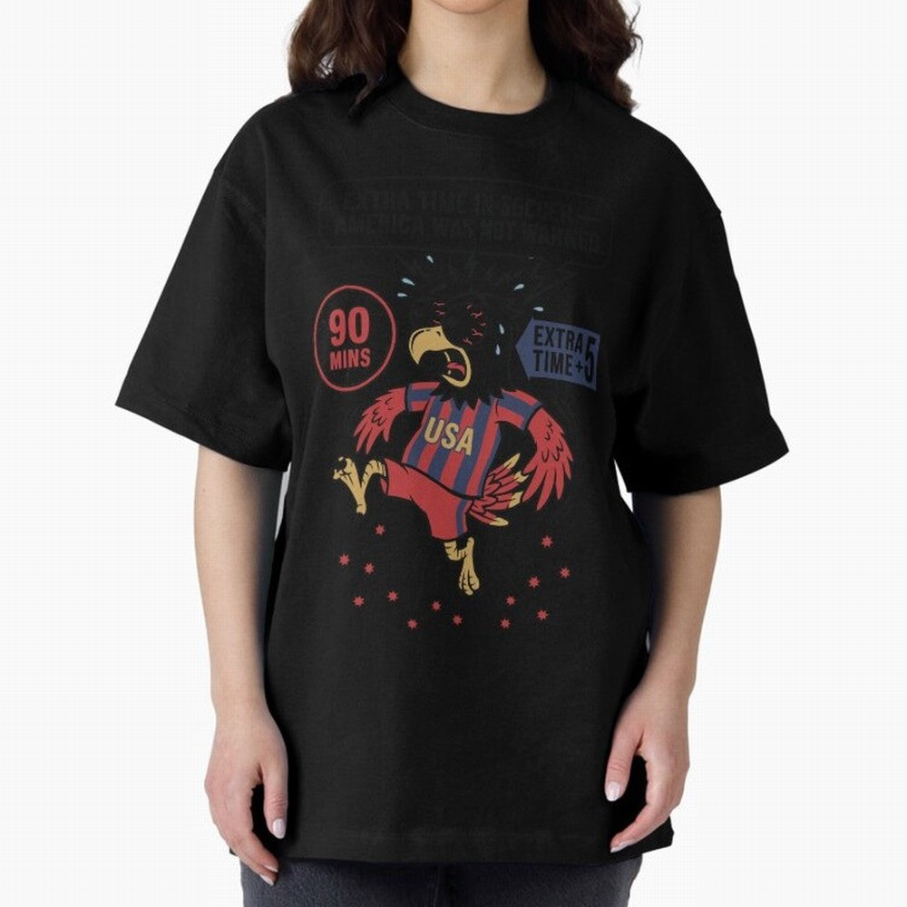 Extra Time ¡ª America Was Not Warned V1 Oversized T-Shirt Join the Global Buzz around FIFA World Cup 2026 with Messi and Cristiano Ronaldo, Spain Energy, Sports Nostalgia, International Competition, Famous Players and Unforgettable Victories; Built