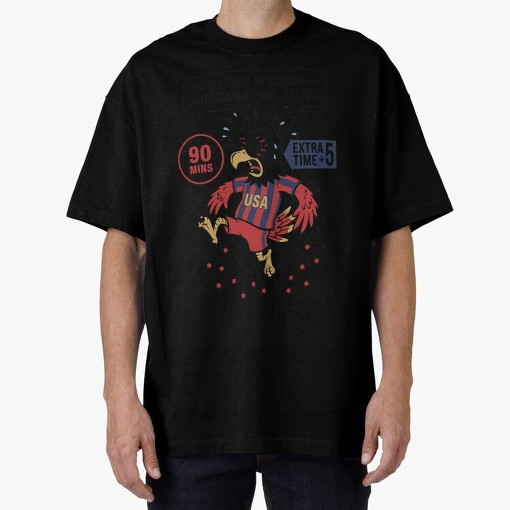 Extra Time ¡ª America Was Not Warned V1 Oversized T-Shirt Join the Global Buzz around FIFA World Cup 2026 with Messi and Cristiano Ronaldo, Spain Energy, Sports Nostalgia, International Competition, Famous Players and Unforgettable Victories; Built