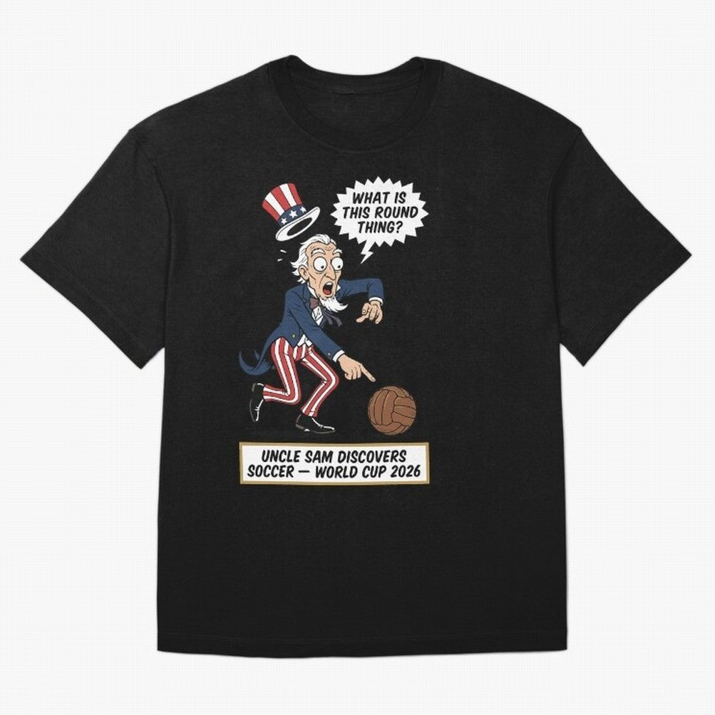 Uncle Sam Discovers Soccer ¡ª V4 Oversized T-Shirt Share FIFA World Cup 2026 for Fans of Cristiano Ronaldo, Haaland and CR7 and Brazil, Portugal and Argentina, Bringing Classic Soccer Heritage, Championship Pressure, Fan Loyalty and International