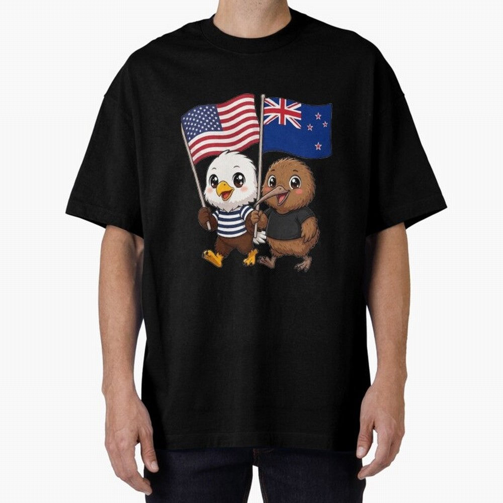the American eagle and its friend the New Zealand kiwi Oversized T-Shirt Bring World Football Passion into Match Day Hype around FIFA World Cup 2026 USA Canada Mexico, CR7, Portugal, Worldwide Fan Energy, Dramatic Goals, Stadium Lights and