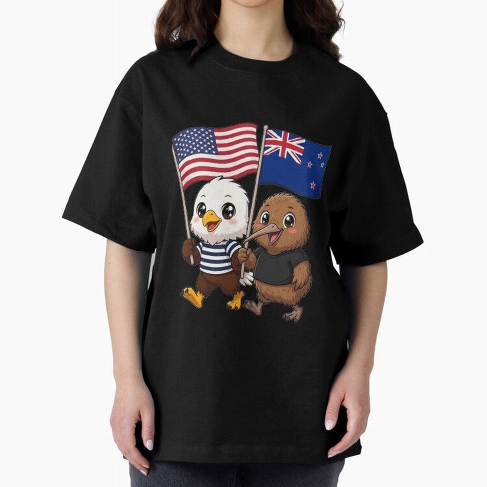 the American eagle and its friend the New Zealand kiwi Oversized T-Shirt Bring World Football Passion into Match Day Hype around FIFA World Cup 2026 USA Canada Mexico, CR7, Portugal, Worldwide Fan Energy, Dramatic Goals, Stadium Lights and