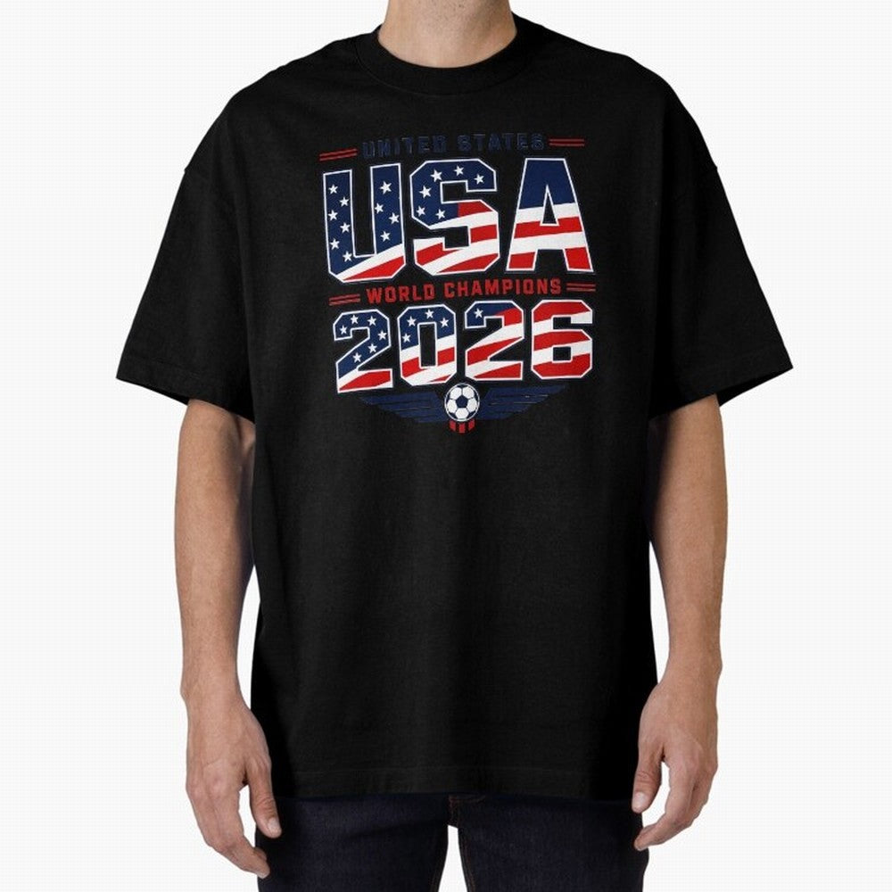 USA World Champions 2026 ¨C Patriotic Soccer Fan Shirt Oversized T-Shirt Feel the FIFA World Cup 2026 Group Stage Journey through Cristiano Ronaldo, Haaland and CR7 Highlights, Argentina Pride, Champion Mindset, Group Stage Buzz, Knockout Tension