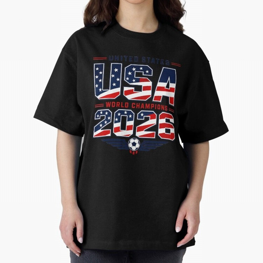 USA World Champions 2026 ¨C Patriotic Soccer Fan Shirt Oversized T-Shirt Feel the FIFA World Cup 2026 Group Stage Journey through Cristiano Ronaldo, Haaland and CR7 Highlights, Argentina Pride, Champion Mindset, Group Stage Buzz, Knockout Tension