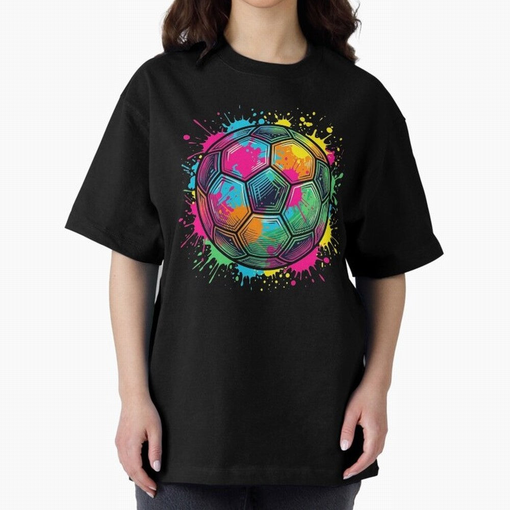 Color Splash Artistic Soccer Ball Design Oversized T-Shirt Support Your Favorite Stars during the FIFA World Cup 2026 Group Stage Journey through CR7 Highlights, France and Portugal Pride, Championship Spirit, Famous Goals, Roaring Crowds and