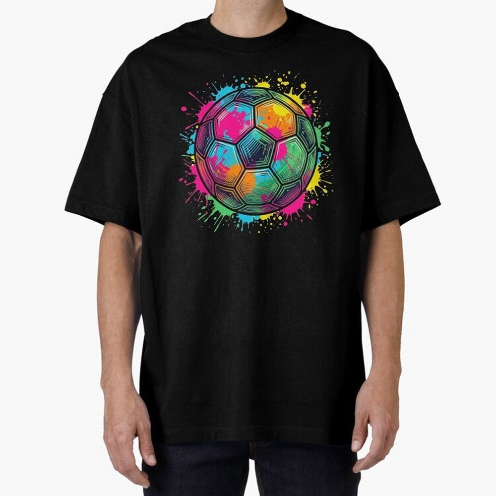 Color Splash Artistic Soccer Ball Design Oversized T-Shirt Support Your Favorite Stars during the FIFA World Cup 2026 Group Stage Journey through CR7 Highlights, France and Portugal Pride, Championship Spirit, Famous Goals, Roaring Crowds and