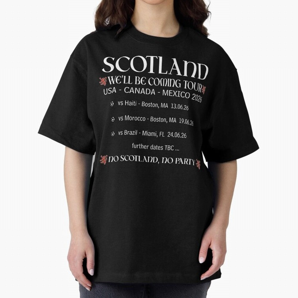 Scotland We'll be Coming Tour Oversized T-Shirt Represent Football Lovers during Global Football Passion for FIFA World Cup 2026, Capturing Messi, Brazil, Portugal and Argentina, Championship Spirit, Famous Goals, Roaring Crowds and International