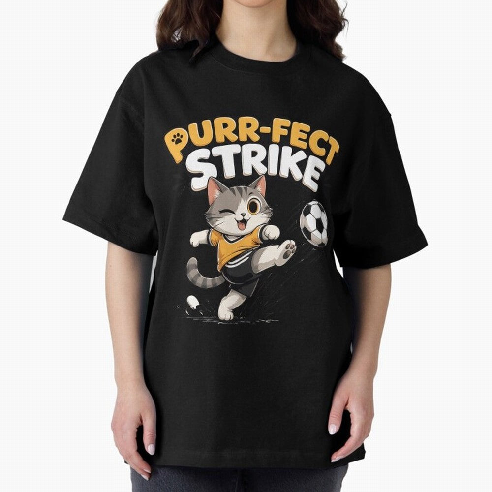 Purr-fect Strike Oversized T-Shirt Honor Champions and Dreams in Match Day Hype around FIFA World Cup 2026 Group Stage, Mbappe, Argentina, France and Brazil, Champion Mindset, Group Stage Buzz, Knockout Tension and Passionate Fan Culture; Created