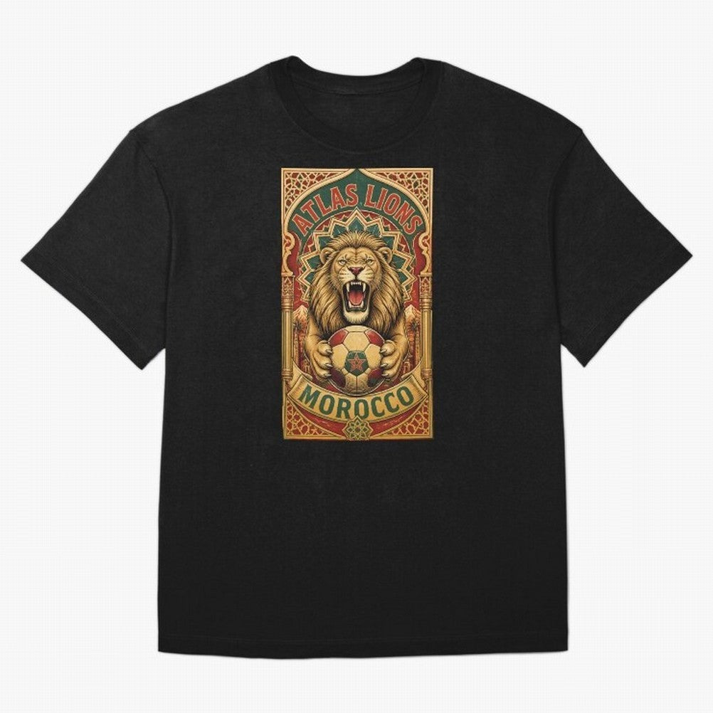 Morocco Soccer Lion - Atlas Lions Vintage African Football Fan T-Shirt Oversized T-Shirt Show Up for the Glory of Global Football Passion for FIFA World Cup 2026 Group Stage, with Messi and Cristiano Ronaldo, Portugal, Spain and Germany, Classic