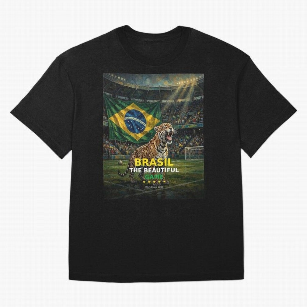 Brasil The Beautiful Game - World Cup 2026 Soccer Fan Tee Oversized T-Shirt Show Up for the Glory of FIFA World Cup 2026 Group Stage Spirit, Made for France and Portugal, Messi, Neymar and Mbappe, Championship Spirit, Famous Goals, Roaring Crowds