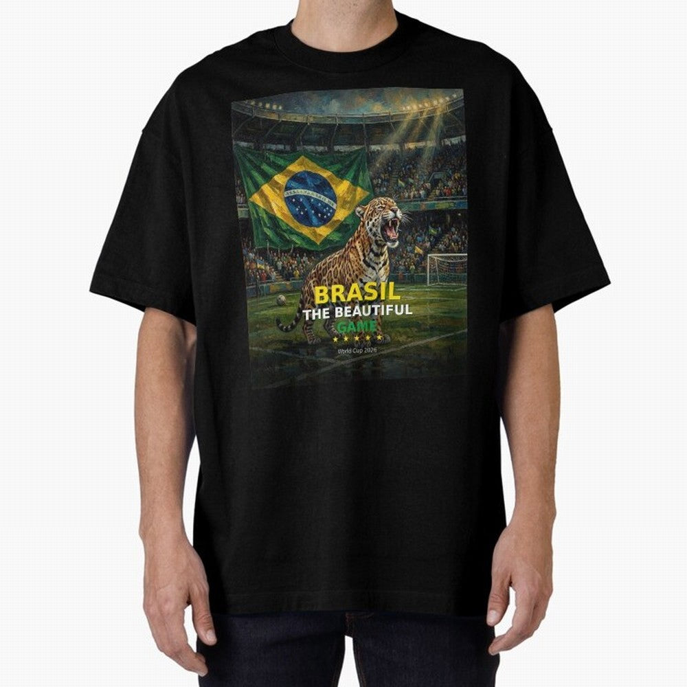 Brasil The Beautiful Game - World Cup 2026 Soccer Fan Tee Oversized T-Shirt Show Up for the Glory of FIFA World Cup 2026 Group Stage Spirit, Made for France and Portugal, Messi, Neymar and Mbappe, Championship Spirit, Famous Goals, Roaring Crowds