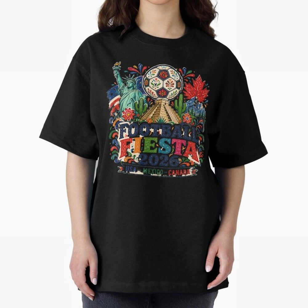 Football Fiesta 2026 Soccer Celebration Art Oversized T-Shirt Represent the Passion of Global Football Passion for FIFA World Cup 2026 USA Canada Mexico, Inspired by Messi, Neymar and Mbappe, England and Germany, Championship Spirit, Famous Goals,