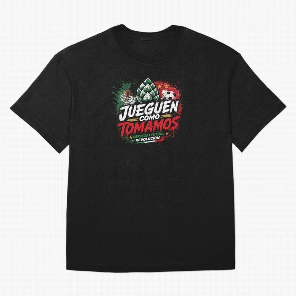Jueguen Como Tomamos Futbol Cervecero Oversized T-Shirt Show Passion for the Stars of FIFA World Cup 2026 for Fans of Mbappe and Neymar and Argentina, France and Brazil, Bringing Game Day Rituals, Football Legends, Country Pride and the Road to the