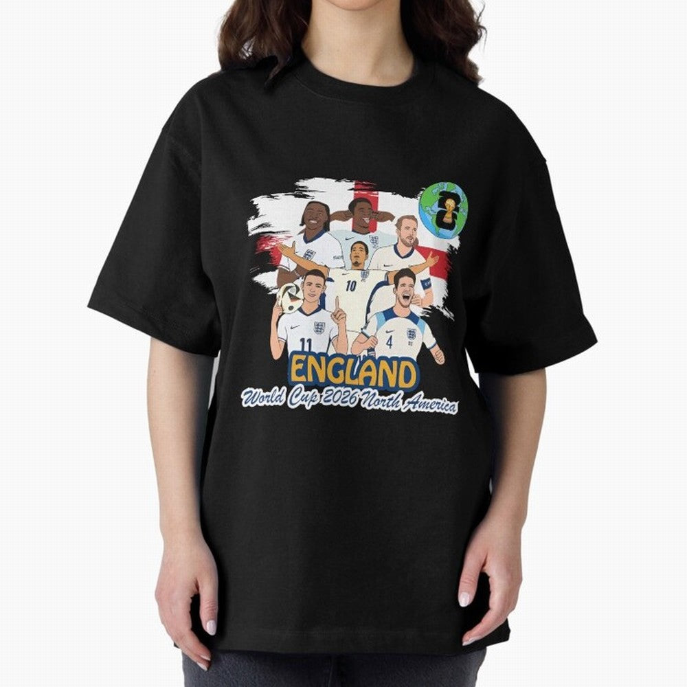 England Soccer Stars World Cup 2026 North America Oversized T-Shirt Enjoy the Biggest Football Party of FIFA World Cup 2026 Group Stage Filled with Messi, Neymar and Mbappe, Netherlands Energy, Goal Celebration Energy, Supporter Heritage, Football