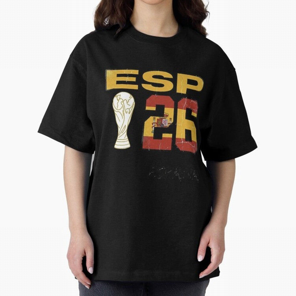 Spain Football World Cup 2026 - Vintage ESP 26 Flag Design Oversized T-Shirt Turn Every Weekend Toward FIFA World Cup 2026 Filled with Messi, Brazil Energy, Retro Football Energy, Iconic Rivalries, Trophy Chase Drama and Stadium Atmosphere; Ideal