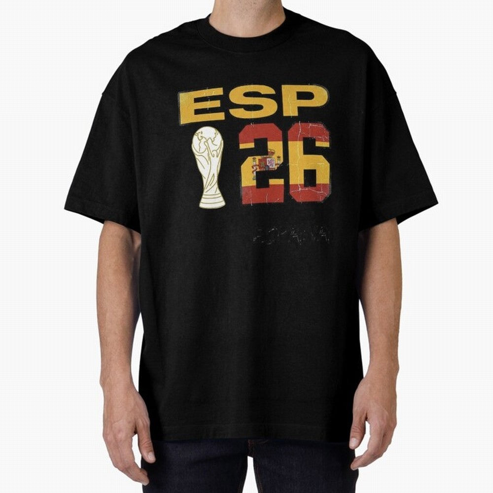 Spain Football World Cup 2026 - Vintage ESP 26 Flag Design Oversized T-Shirt Turn Every Weekend Toward FIFA World Cup 2026 Filled with Messi, Brazil Energy, Retro Football Energy, Iconic Rivalries, Trophy Chase Drama and Stadium Atmosphere; Ideal