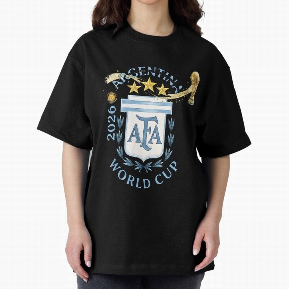 Argentina Football Champion World Cup 2026 - Gold Stars Watercolor Oversized T-Shirt Experience Match Day Hype around FIFA World Cup 2026 Group Stage, Haaland and Mbappe, England and Germany, Stadium Memories, Football Loyalty, International Chants